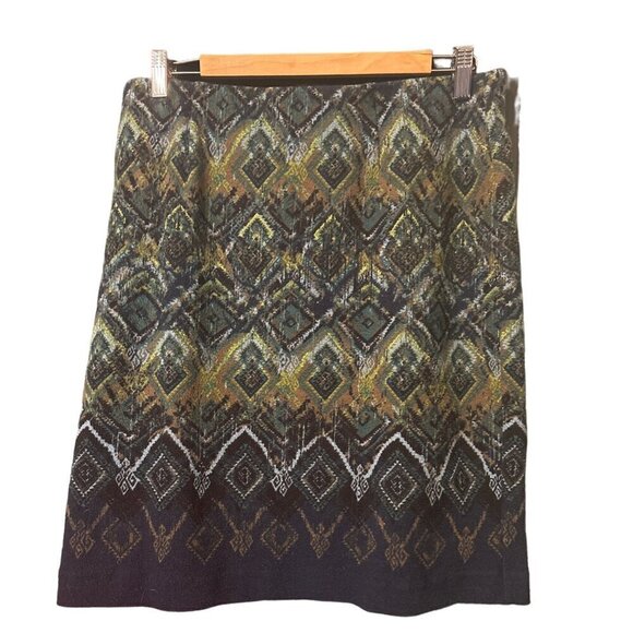 J. Jill Pencil Straight Skirt Size Medium Pullon Tribal Stretch Blue Green NWOT - Picture 5 of 8
